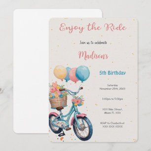 Invitation Anniversaire à vélo rose et bleu