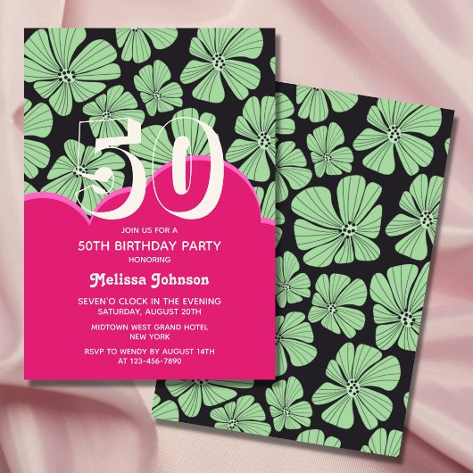 Invitation Anniversaire Abstrait de Chamomille Florale Rose