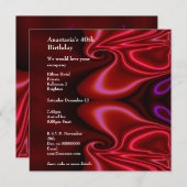 Invitation Anniversaire Abstrait Faux Soie Rouge V (Devant / Derrière)