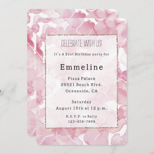 Invitation Anniversaire Abstrait rose chic (Devant / Derrière)