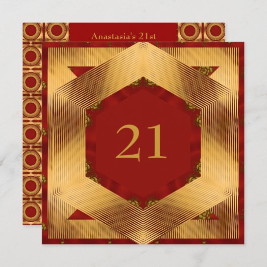 Invitation Anniversaire Abstrait Rouge Jaune (Devant / Derrière)