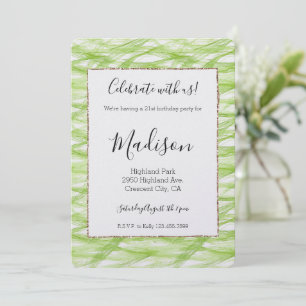 Invitation Anniversaire Abstrait Vert Citron