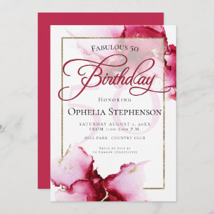 Invitation Anniversaire Abstrait Vivid Bourgogne rose