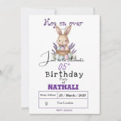 Invitation Anniversaire adorable à thème lapin (Devant)