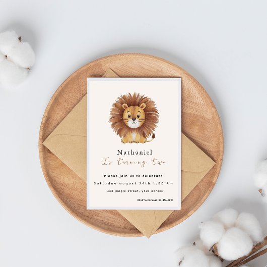 Invitation Anniversaire adorable de Lion Fluffy