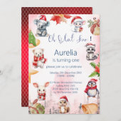 Invitation Anniversaire adorable des animaux d'hiver (Devant / Derrière)