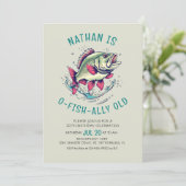 Invitation Anniversaire adulte de la pêche de poisson-O (Debout devant)