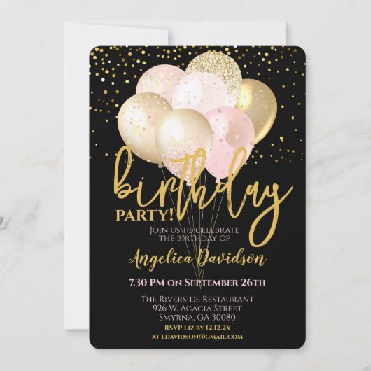 Invitation Anniversaire adulte moderne Blush Rose Or (Devant)