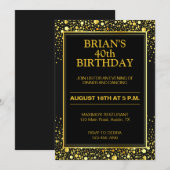 Invitation Anniversaire adulte noir et or élégant (Devant / Derrière)