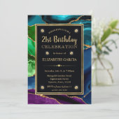 Invitation Anniversaire Agate Pailletée Violet, Bleu et Vert (Debout devant)