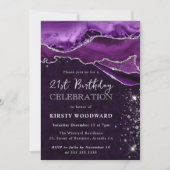 Invitation Anniversaire Agate Pailletée Violet et Argent (Devant)
