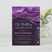 Invitation Anniversaire Agate Pailletée Violet et Argent (Debout devant)