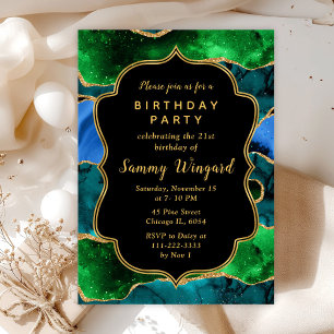 Invitation Anniversaire Agate Paon Bleu et Vert