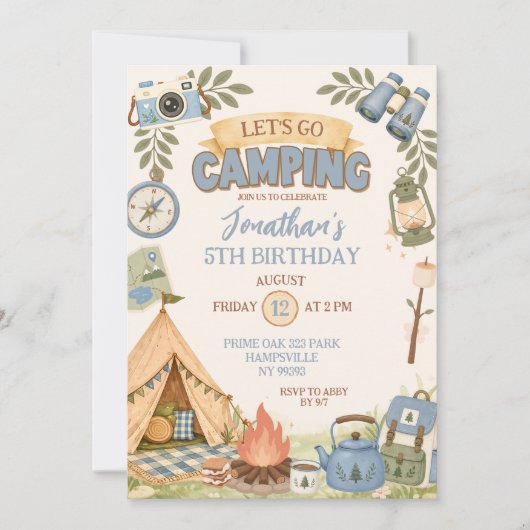 Invitation Anniversaire Allons camper (Devant)