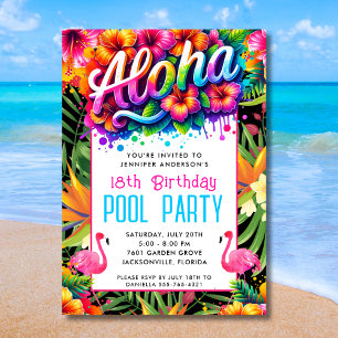 Invitation Anniversaire Aloha Flamant Tropical Fêt