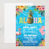 Invitation Anniversaire Aloha Pool Party (Devant / Derrière)