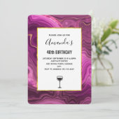 Invitation Anniversaire Améthyste Pourpre Et Or Abstrait Agat (Debout devant)