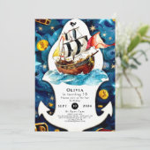 Invitation Anniversaire amusant du Pirate Pastel Ahoy Matey (Debout devant)