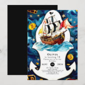 Invitation Anniversaire amusant du Pirate Pastel Ahoy Matey (Devant / Derrière)