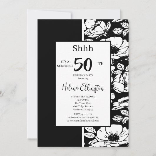 Invitation Anniversaire Anémonique Noir (Devant)