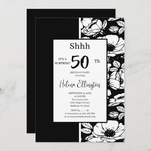Invitation Anniversaire Anémonique Noir (Devant / Derrière)