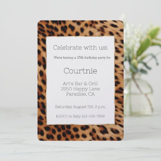 Invitation Anniversaire animal chic Leopard (Debout devant)