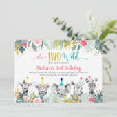 Invitation Anniversaire animal de la fête de l'or rose sauvag (Debout devant)