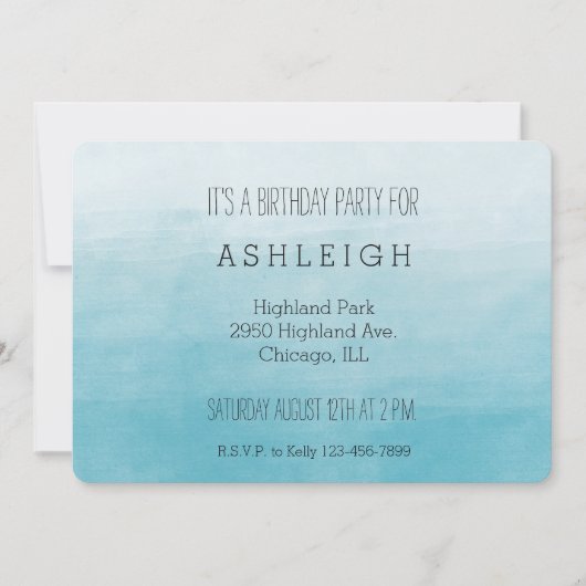 Invitation Anniversaire Aqua Bliss Watercolor Ombre (Devant)