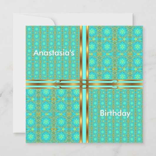 Invitation Anniversaire Aqua & Gold Patchwork (Dos)