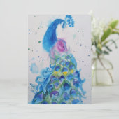 Invitation anniversaire aquarelle art paon bleu (Debout devant)