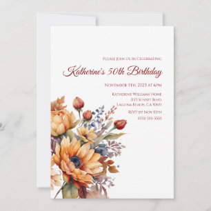Invitation Anniversaire-Aquarelle Fleurs d'automne-