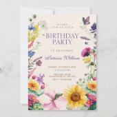 Invitation Anniversaire aquarelle florale rustique (Devant)