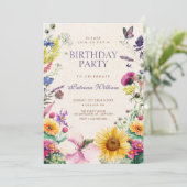 Invitation Anniversaire aquarelle florale rustique (Debout devant)