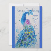 Invitation anniversaire aquarelle Paon bleu (Devant)