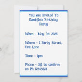 Invitation anniversaire aquarelle Paon bleu (Dos)