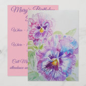 Invitation anniversaire aquarelle Purple Pansy Art (Devant / Derrière)