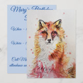 Invitation anniversaire aquarelle renard rouge mig (Devant / Derrière)