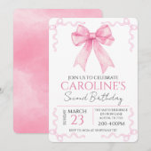 Invitation anniversaire aquarelle ruban rose (Devant / Derrière)