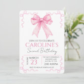 Invitation anniversaire aquarelle ruban rose (Debout devant)