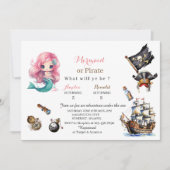Invitation anniversaire aquarelle Sirène et Pirate (Devant)