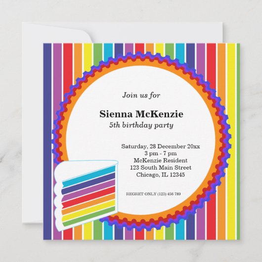 Invitation Anniversaire arc-en-ciel (Devant)