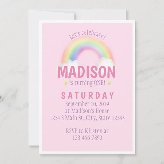 Invitation Anniversaire arc-en-ciel (Devant)