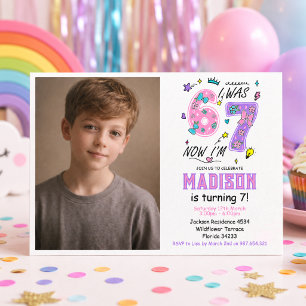 Invitation Anniversaire arc-en-ciel 7 ans “J'avais 6 ans, m