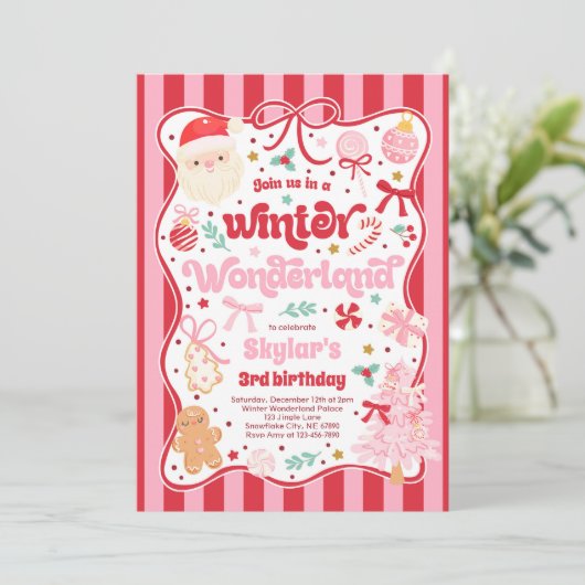 Invitation Anniversaire Arc-en-ciel de Noël Coquette (Debout devant)