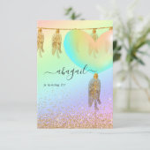 Invitation Anniversaire arc-en-ciel et or et rose (Debout devant)