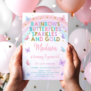Invitation Anniversaire Arc-en-ciel Papillon Pastel
