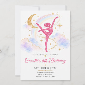 Invitation Anniversaire Arc-en-ciel Pastel Gymnaste Paillette