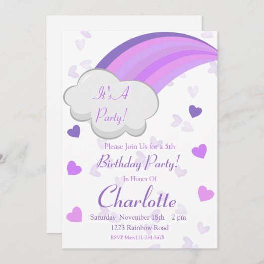 Invitation Anniversaire arc-en-ciel, Rainbow Party, Rainbow v (Devant / Derrière)