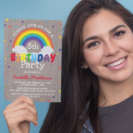 Invitation Anniversaire Arc-en-ciel Rustique | Coloré