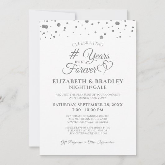 Invitation Anniversaire Argent ANNÉES DANS POUR TOUJOURS Reno (Dos)